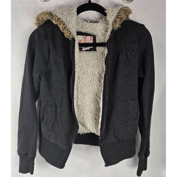 Vintage Op Girls Sherpa lined Hooded Jacket  small Gray broken‎ zipper - Picture 1 of 8